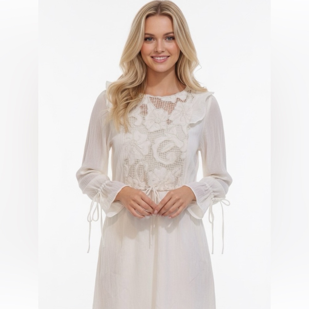 Antik Batik Melly dress cream color lace crochet boho detail six xsmall